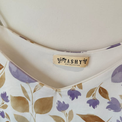Tashy White Purple Floral Chain Strap Cami - 39cm u/arm