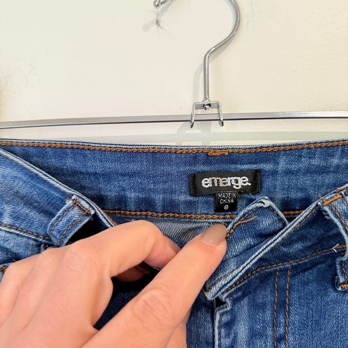 Emerge Blue Embroidered Hem Jeans Size 8