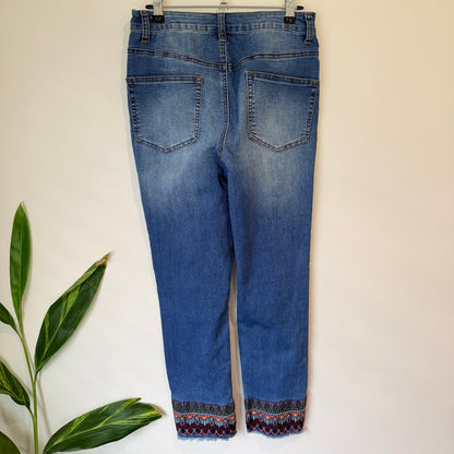 Emerge Blue Embroidered Hem Jeans Size 8