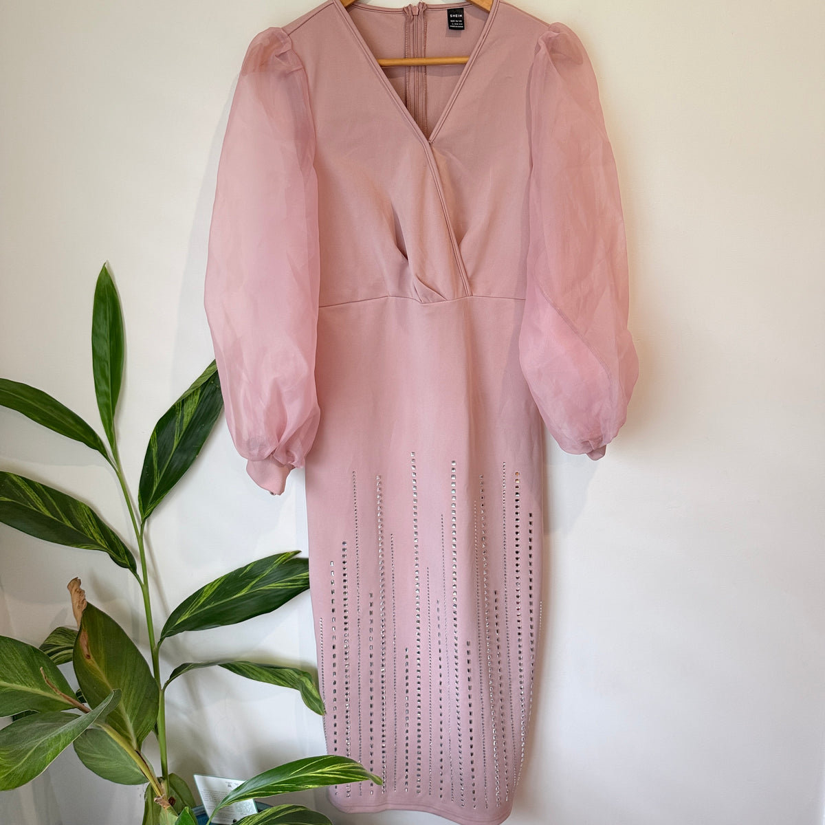 SHEIN Pink Sheer Sleeve Dress Size L