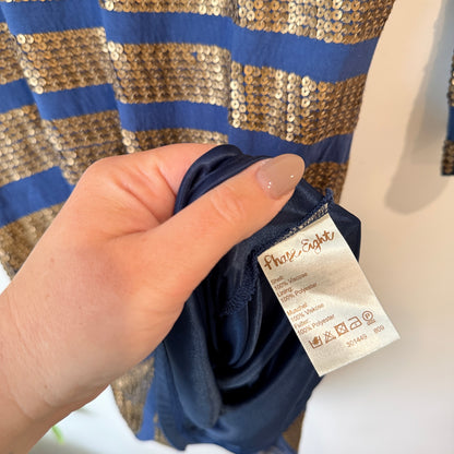Phase Eight Navy Gold Sequin Stripe Dress Size 12