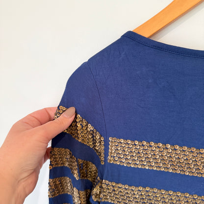 Phase Eight Navy Gold Sequin Stripe Dress Size 12