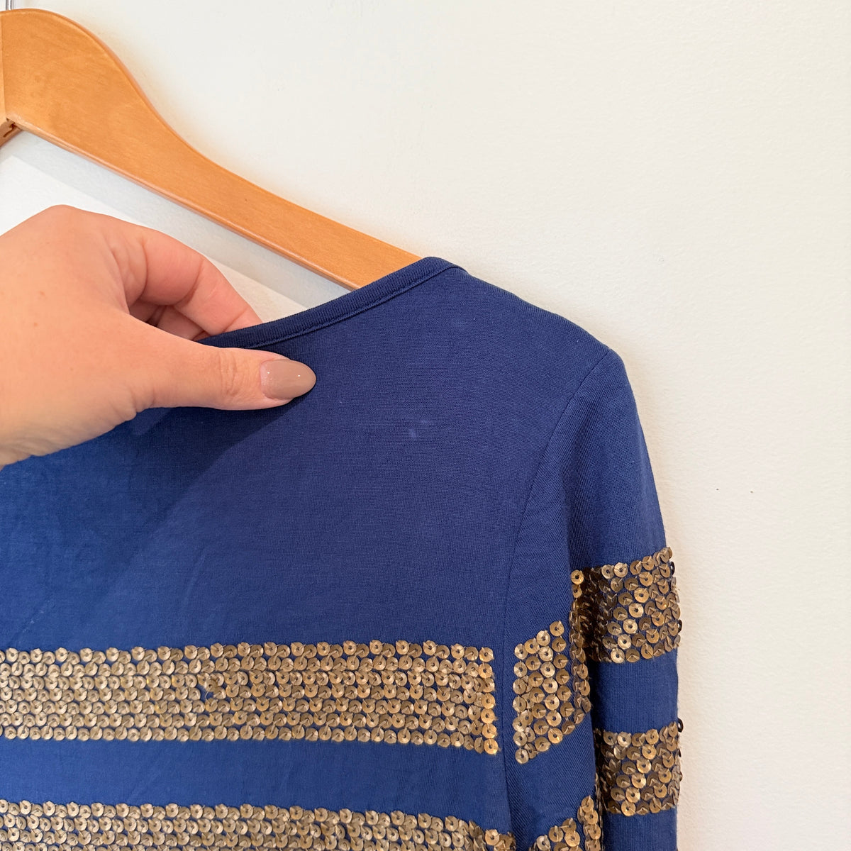 Phase Eight Navy Gold Sequin Stripe Dress Size 12