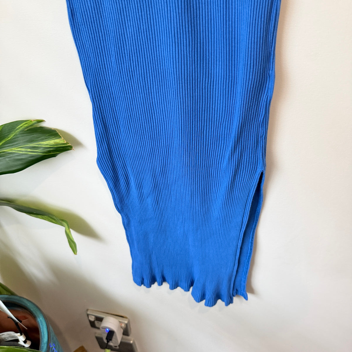 Among The Brave Blue Ribbed Knit Maxi Dress Size 8