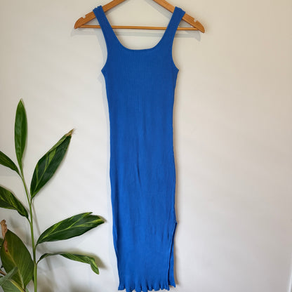 Among The Brave Blue Ribbed Knit Maxi Dress Size 8