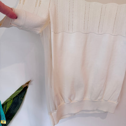 Yiguo Cream Mesh Yoke Knit Top - 41cm u/arm