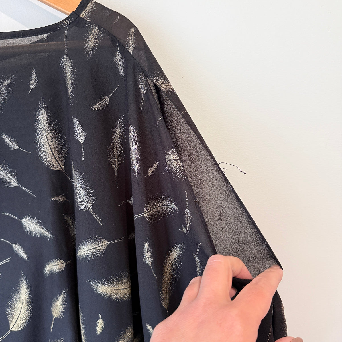 Augustine Black Gold Feather Print Sheer Top - One Size