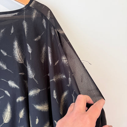 Augustine Black Gold Feather Print Sheer Top - One Size