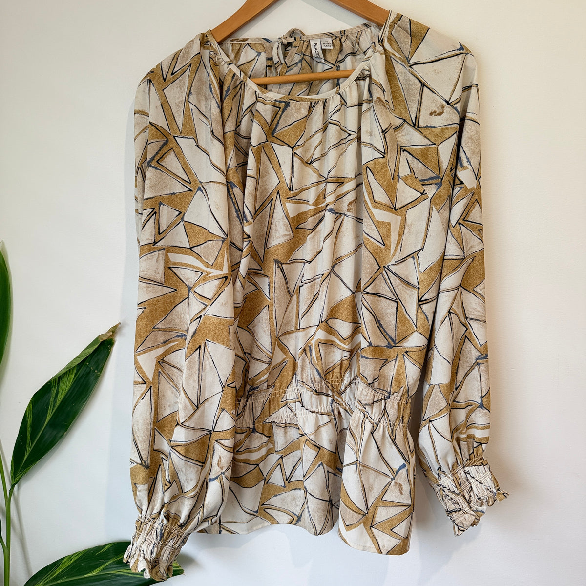 Cream Beige Abstract Print Blouse Size 16