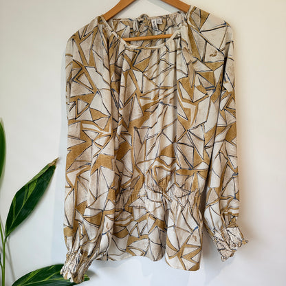 Cream Beige Abstract Print Blouse Size 16
