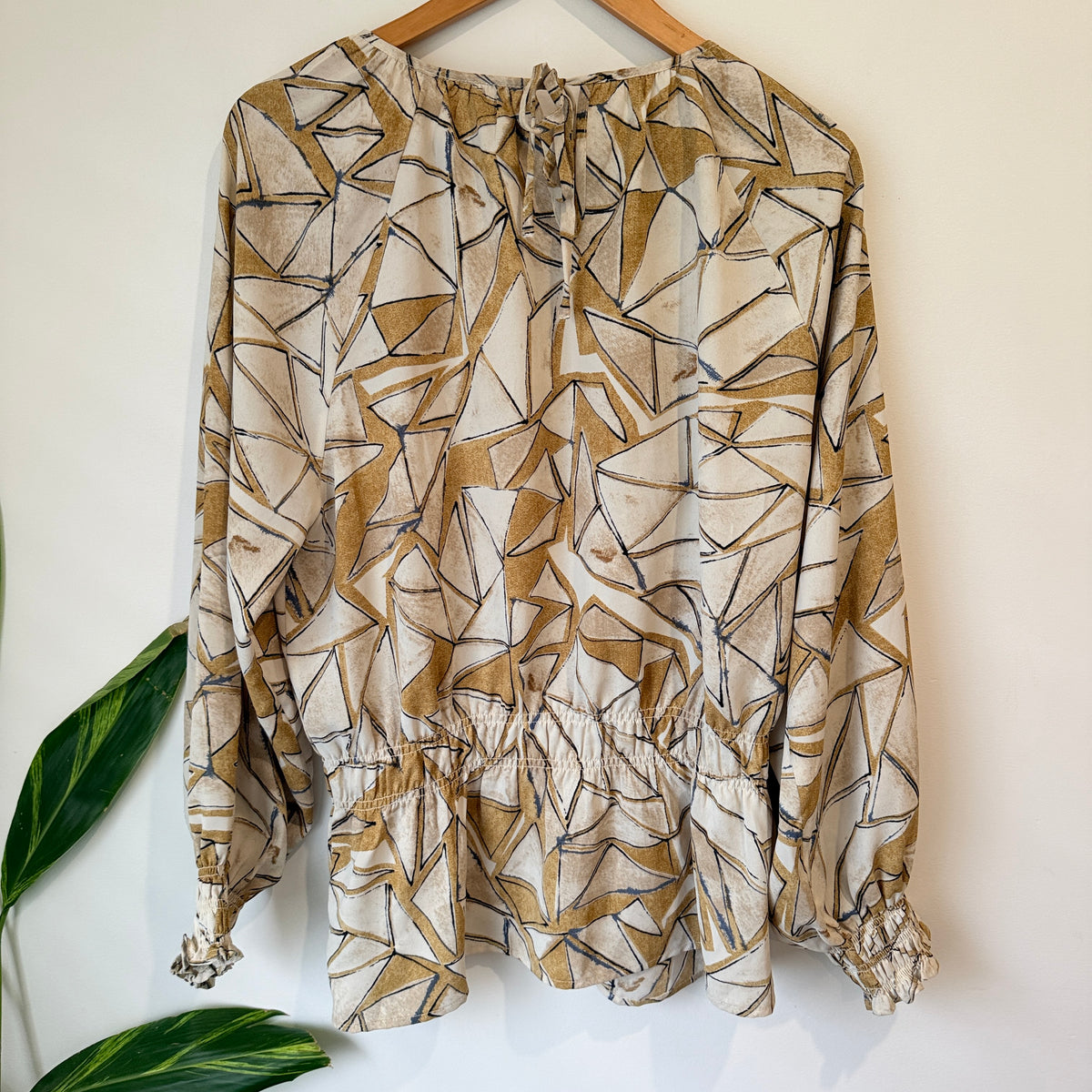 Cream Beige Abstract Print Blouse Size 16