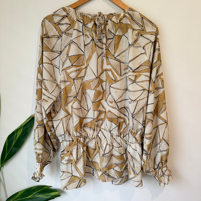Cream Beige Abstract Print Blouse Size 16