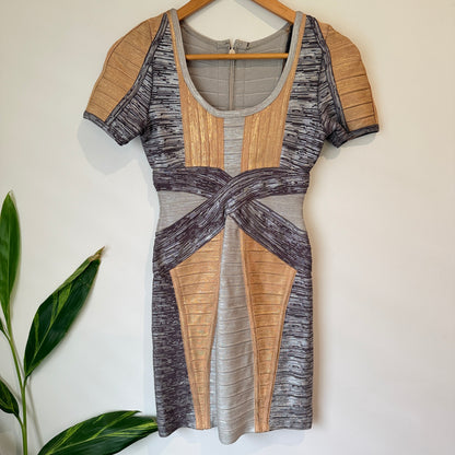 Grey Tan Bandage Bodycon Dress - 35cm u/arm
