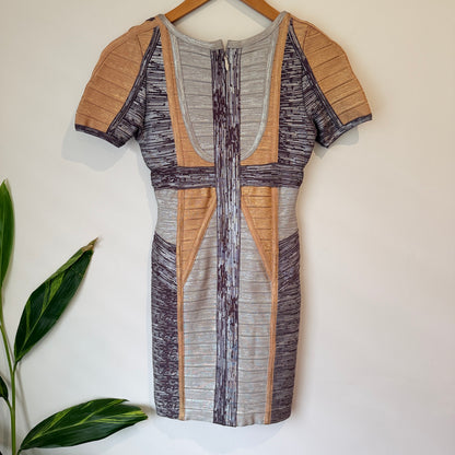 Grey Tan Bandage Bodycon Dress - 35cm u/arm