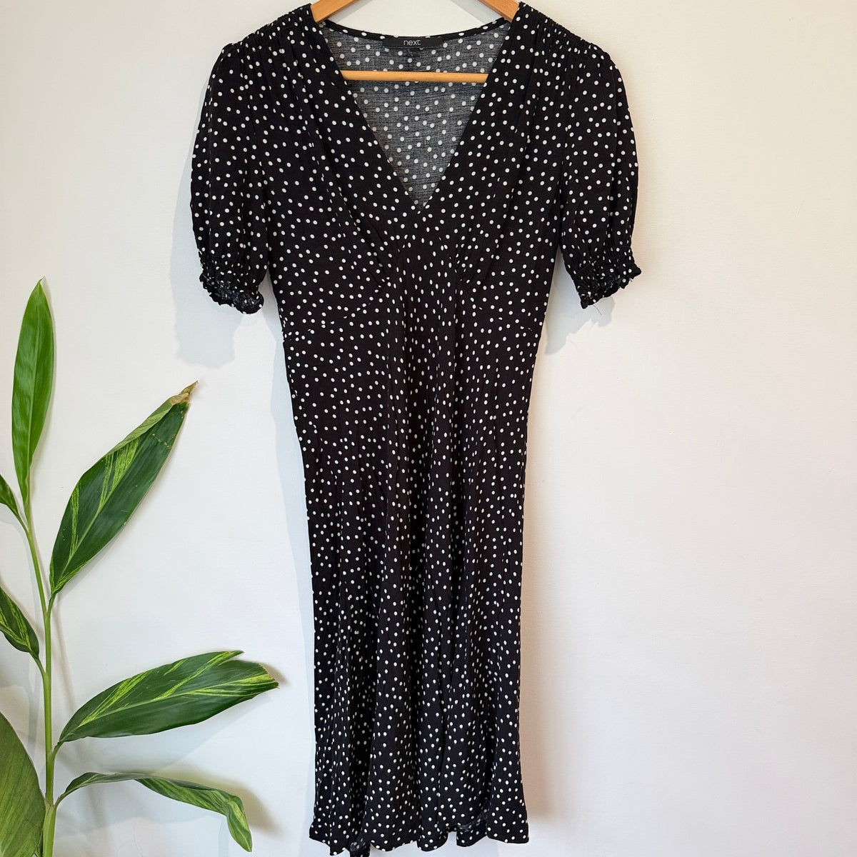 Next Black White Spot Midi Dress Size 8