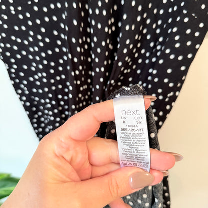 Next Black White Spot Midi Dress Size 8