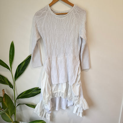 White Cable Knit Ruffle Hem Dress - 39cm u/arm