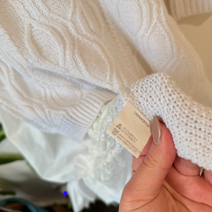 White Cable Knit Ruffle Hem Dress - 39cm u/arm