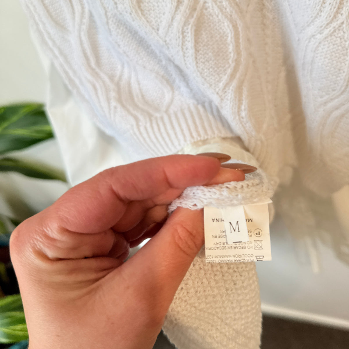 White Cable Knit Ruffle Hem Dress - 39cm u/arm
