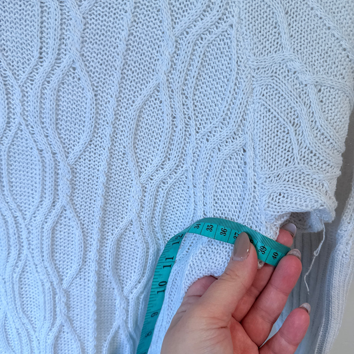 White Cable Knit Ruffle Hem Dress - 39cm u/arm