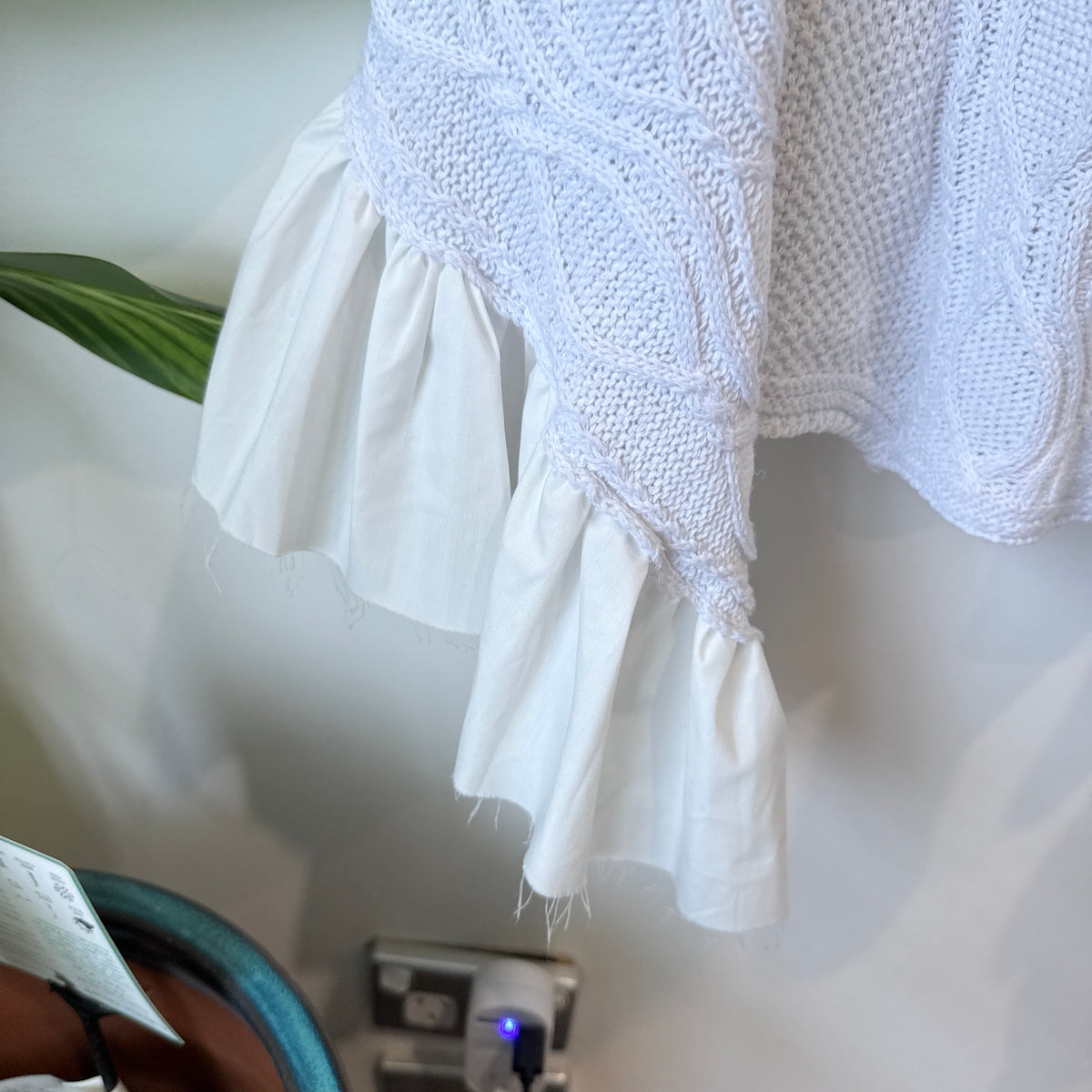 White Cable Knit Ruffle Hem Dress - 39cm u/arm
