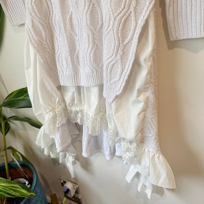 White Cable Knit Ruffle Hem Dress - 39cm u/arm