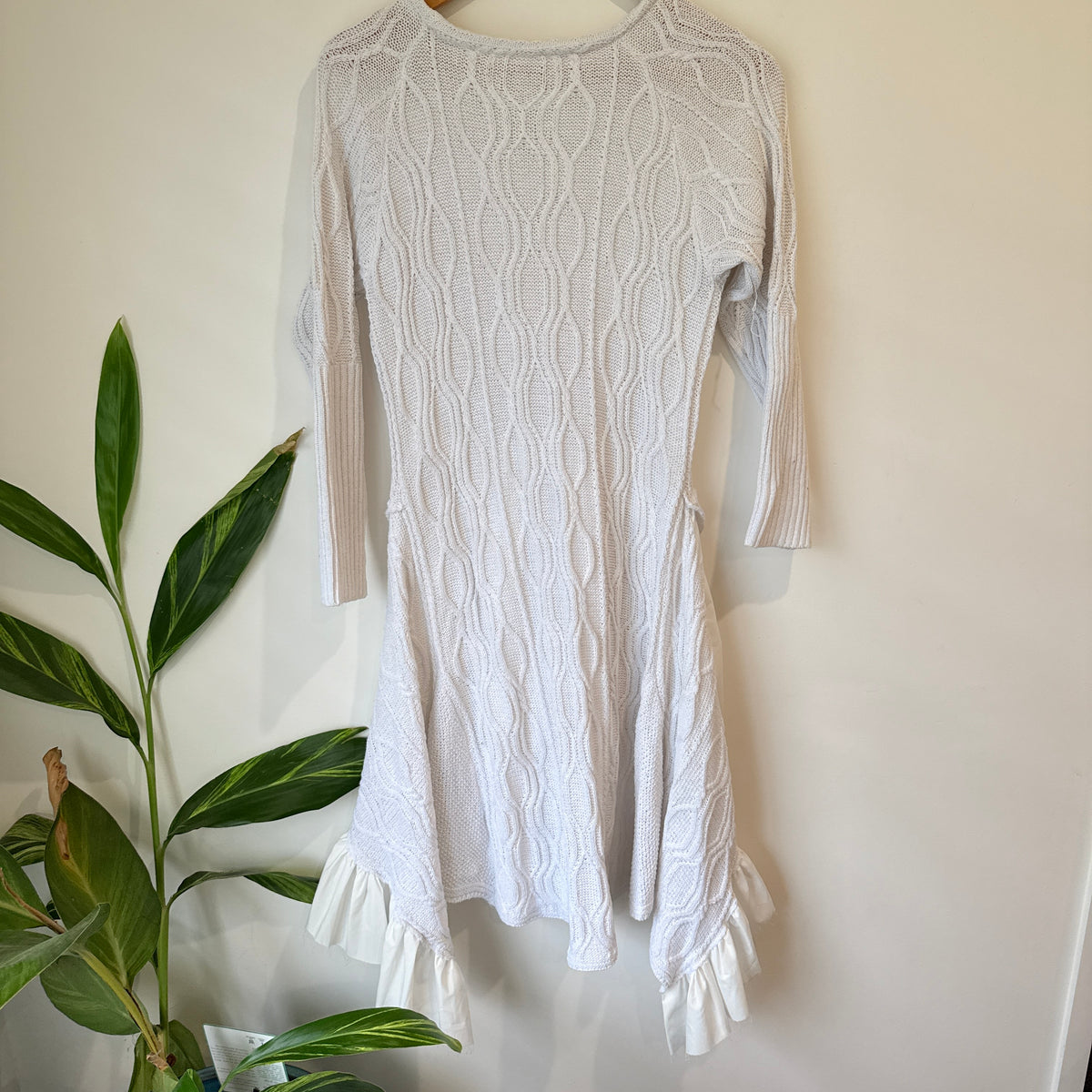 White Cable Knit Ruffle Hem Dress - 39cm u/arm