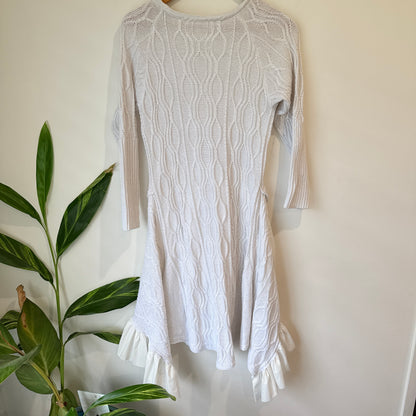 White Cable Knit Ruffle Hem Dress - 39cm u/arm