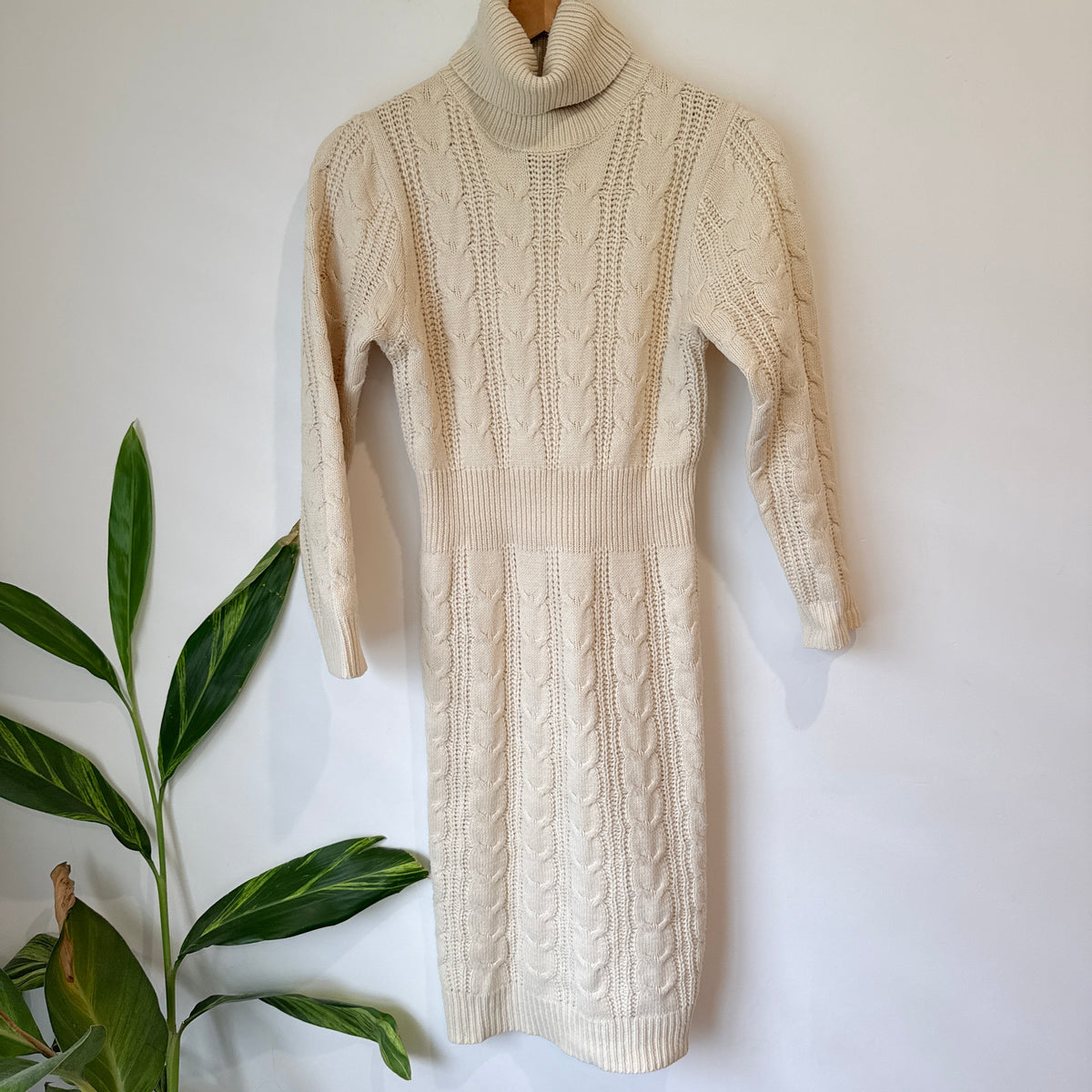 Cream Cable Knit Turtleneck Jumper Dress - 38cm u/arm