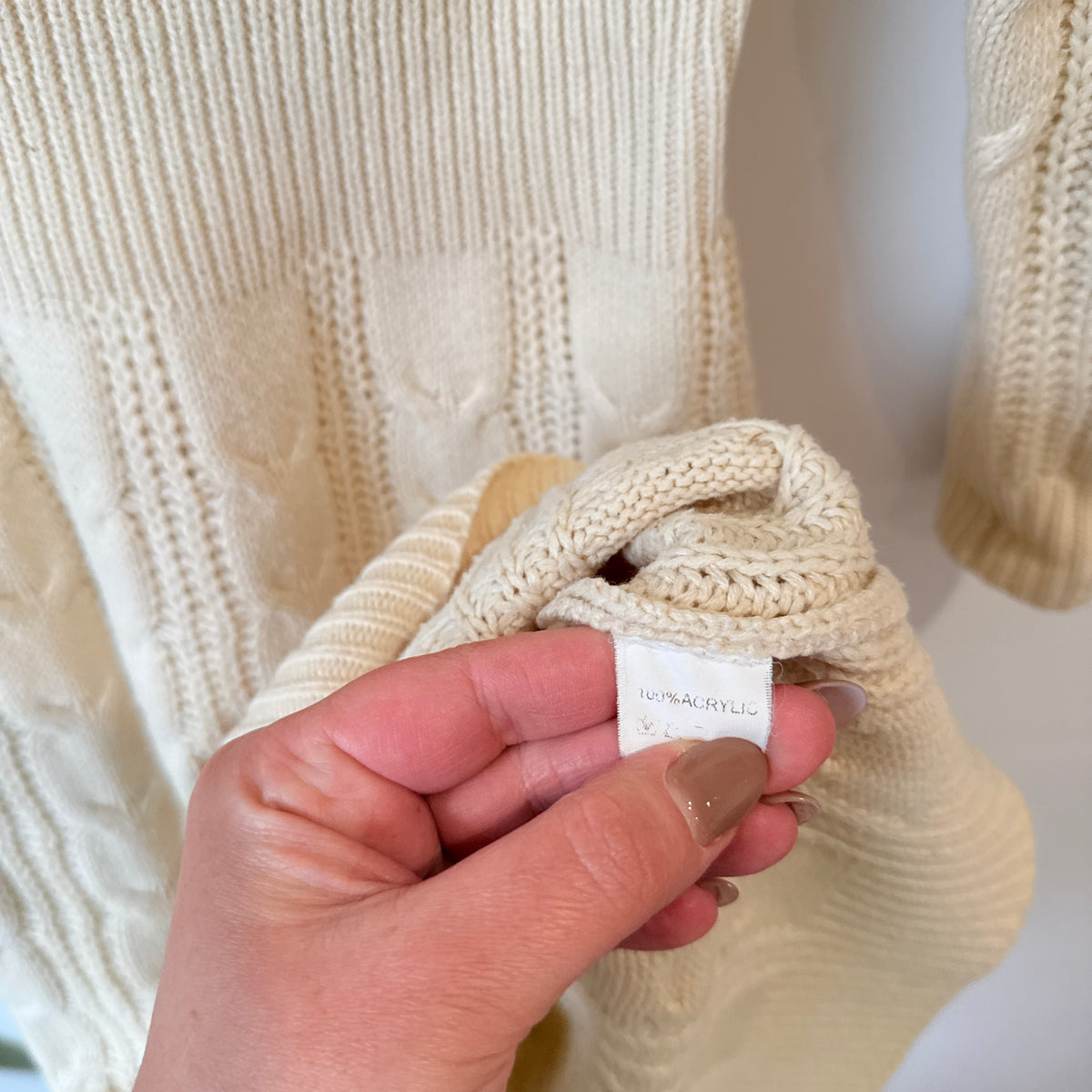 Cream Cable Knit Turtleneck Jumper Dress - 38cm u/arm