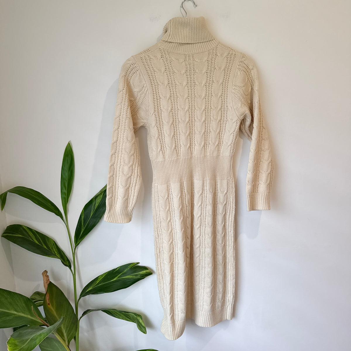 Cream Cable Knit Turtleneck Jumper Dress - 38cm u/arm