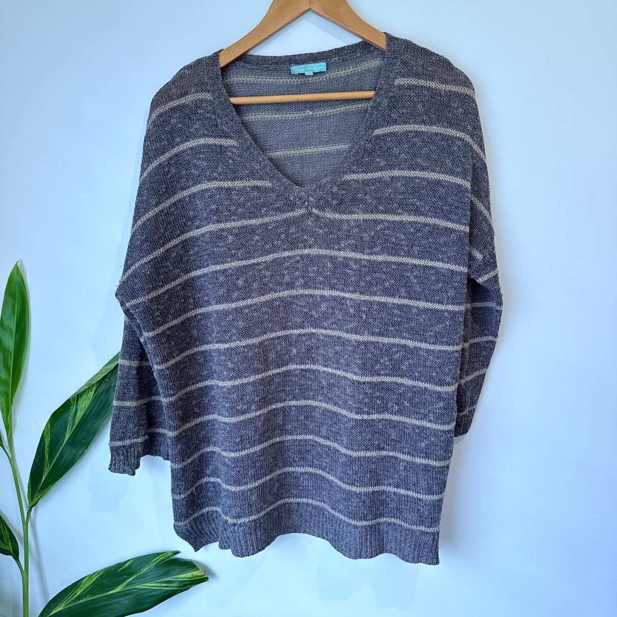 Blue Illusion Brown Stripe Linen Blend Knit Jumper