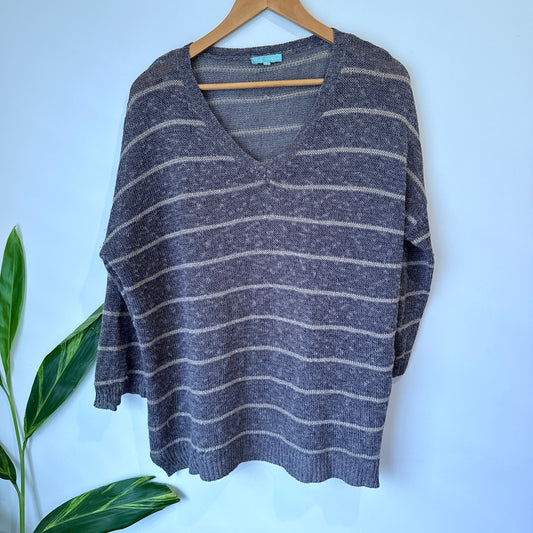 Blue Illusion Brown Stripe Linen Blend Knit Jumper