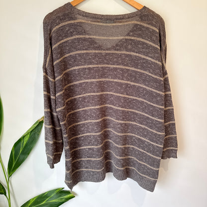 Blue Illusion Brown Stripe Linen Blend Knit Jumper