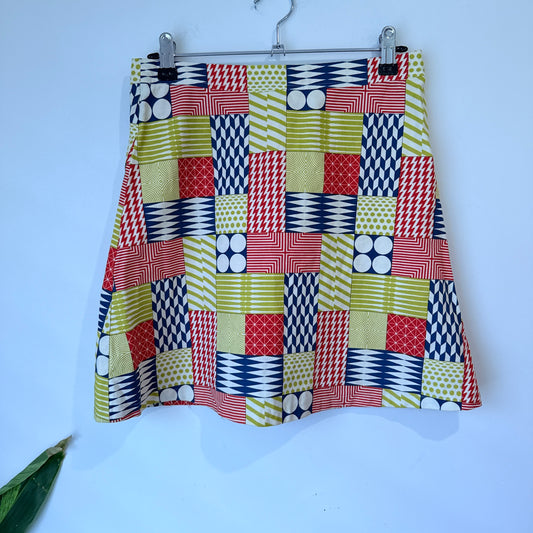 Multicoloured Geometric Print A-Line Skirt - 70cm waist