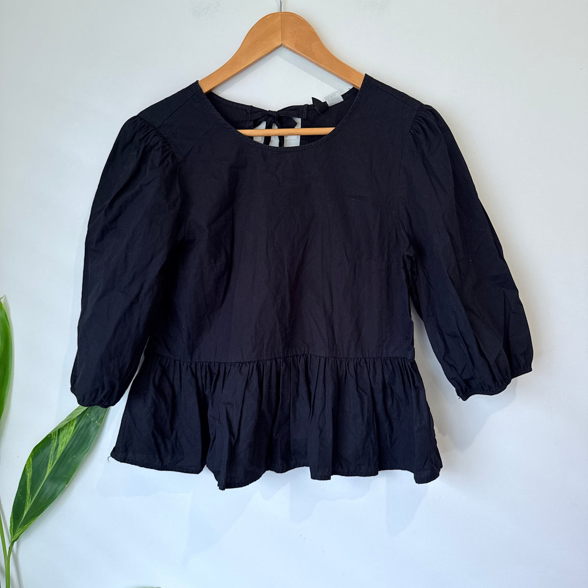 H&M Divided Black Tie Back Peplum Top Size 10