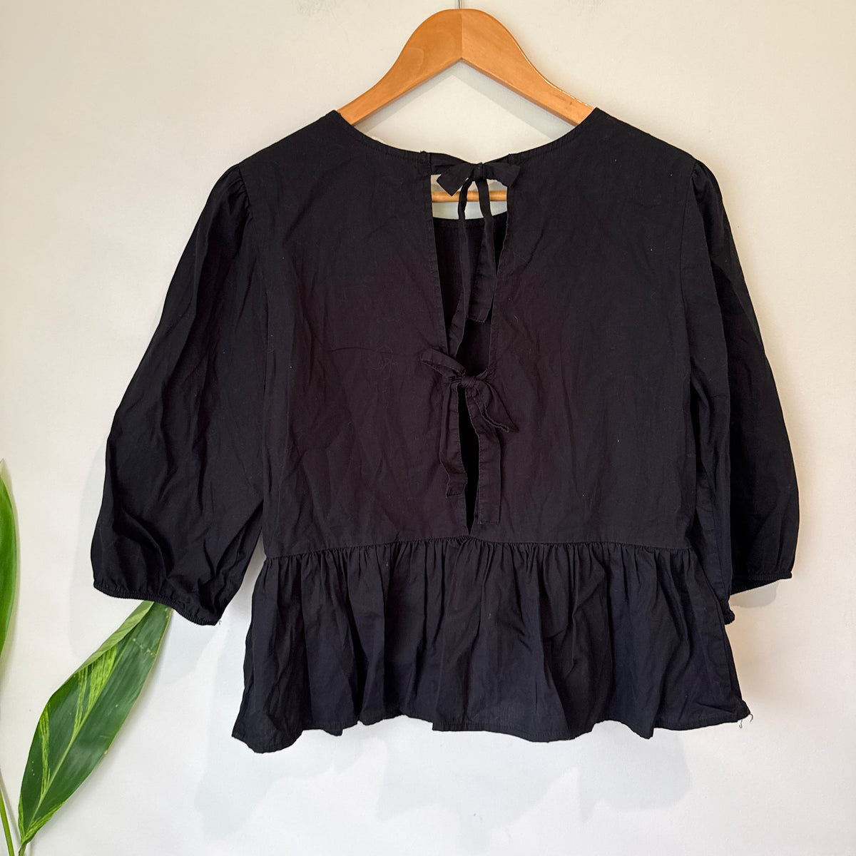 H&M Divided Black Tie Back Peplum Top Size 10
