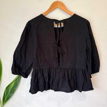 H&M Divided Black Tie Back Peplum Top Size 10