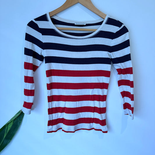 Whistles Navy Red Cream Stripe Top - Size 8