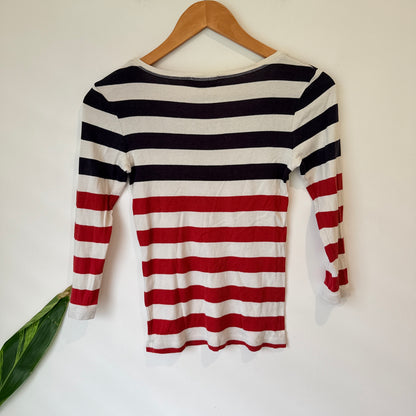 Whistles Navy Red Cream Stripe Top - Size 8