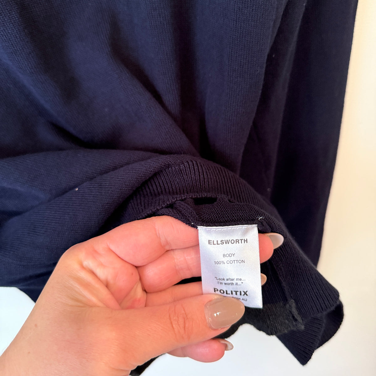Politix Navy Cotton Knit Jumper Size M