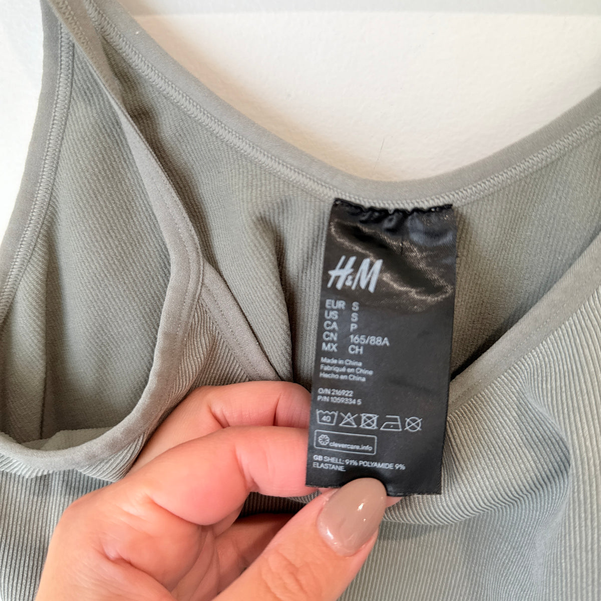 H&M Sage Green Ribbed Crop Cami Size S
