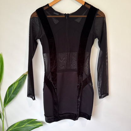 PrettyLittleThing Black Mesh Panel Bodycon Dress Size 8