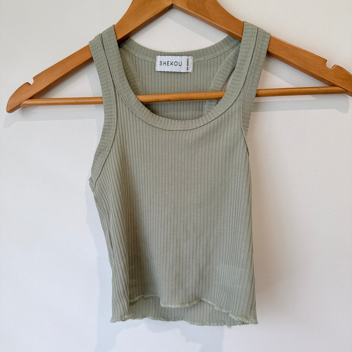 Shekou Sage Green Ribbed Tank Size XXS