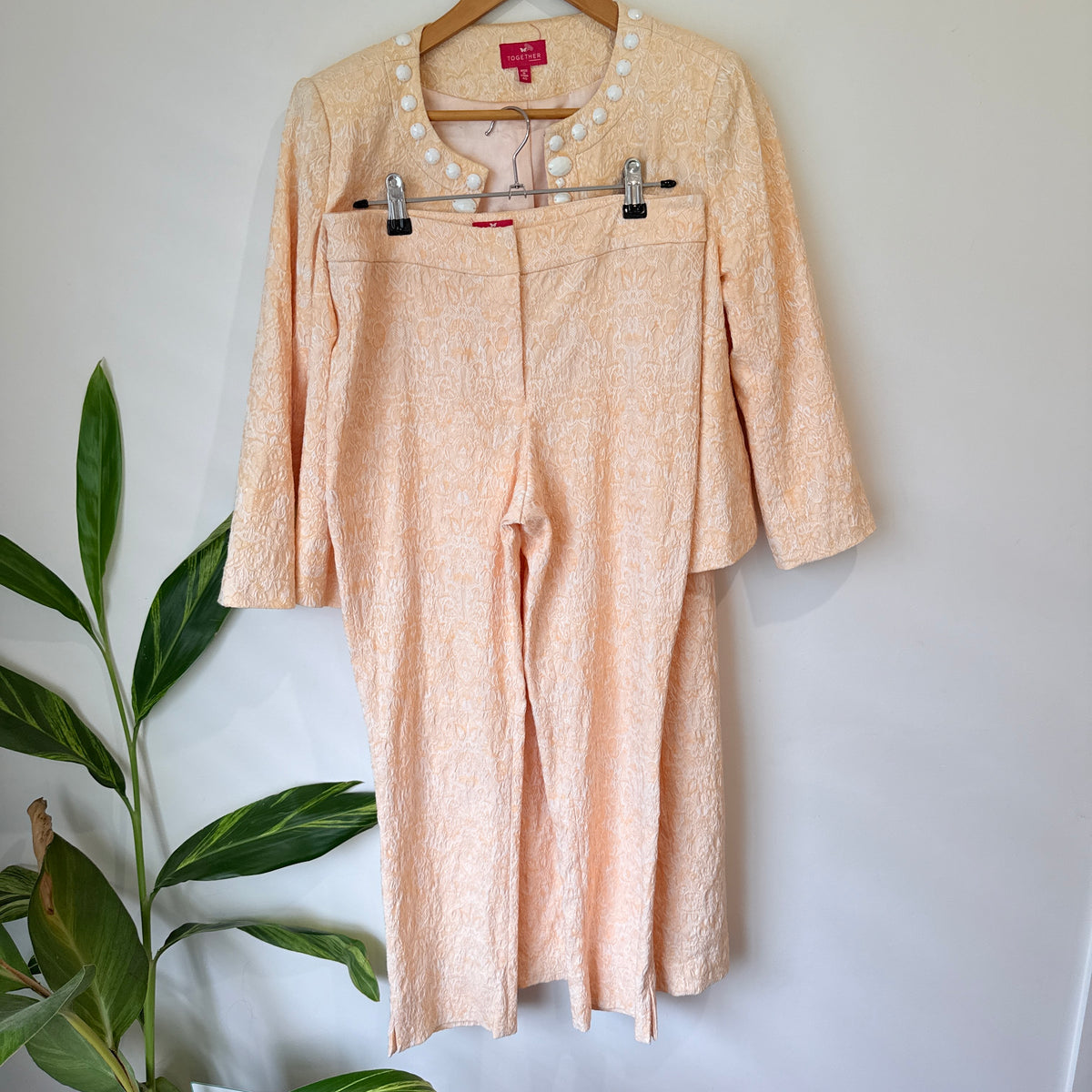 Together Peach Brocade Jacket and Trousers Set Size 40