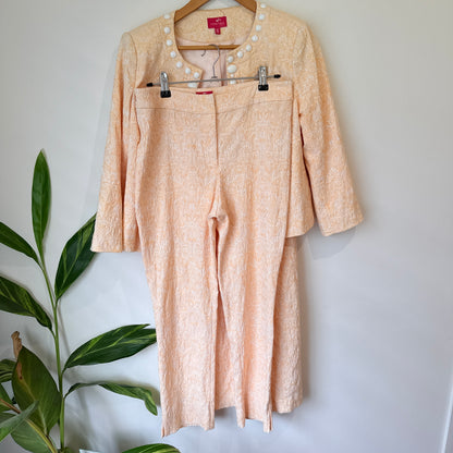 Together Peach Brocade Jacket and Trousers Set Size 40