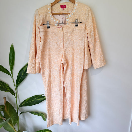 Together Peach Brocade Jacket and Trousers Set Size 40
