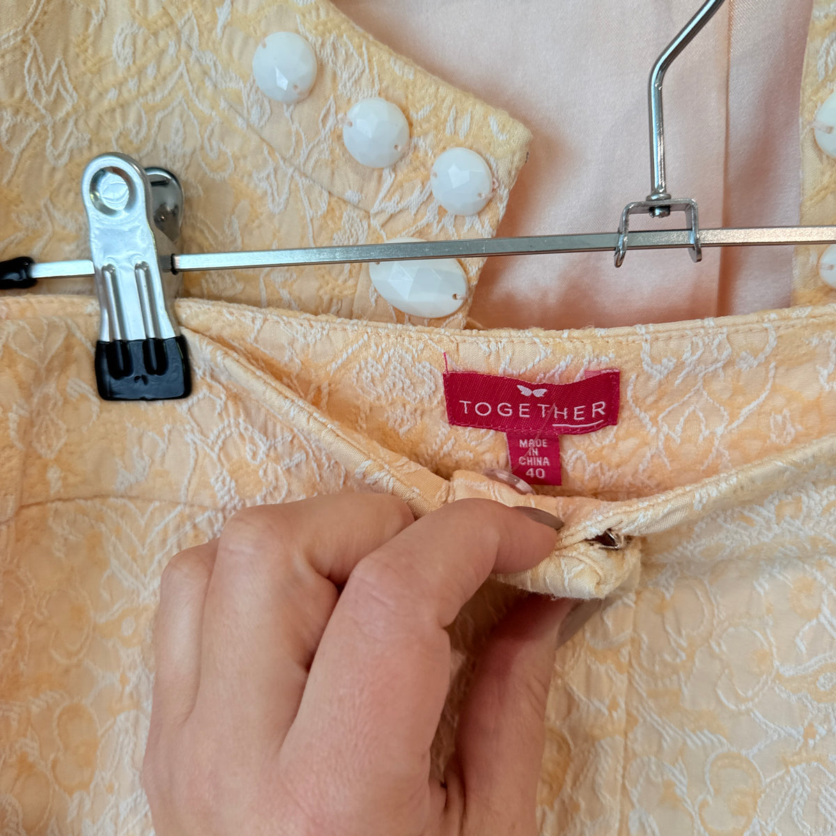 Together Peach Brocade Jacket and Trousers Set Size 40