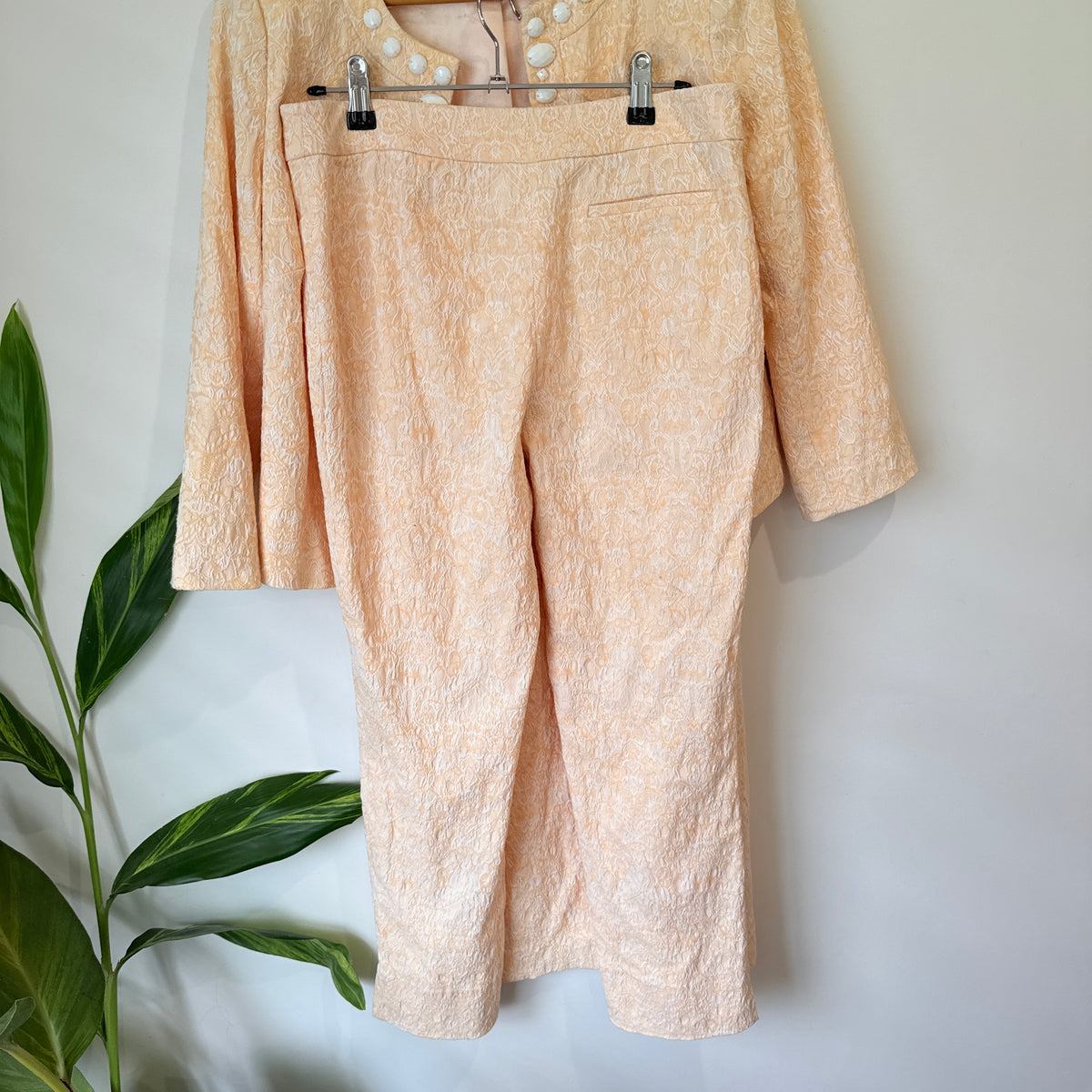 Together Peach Brocade Jacket and Trousers Set Size 40