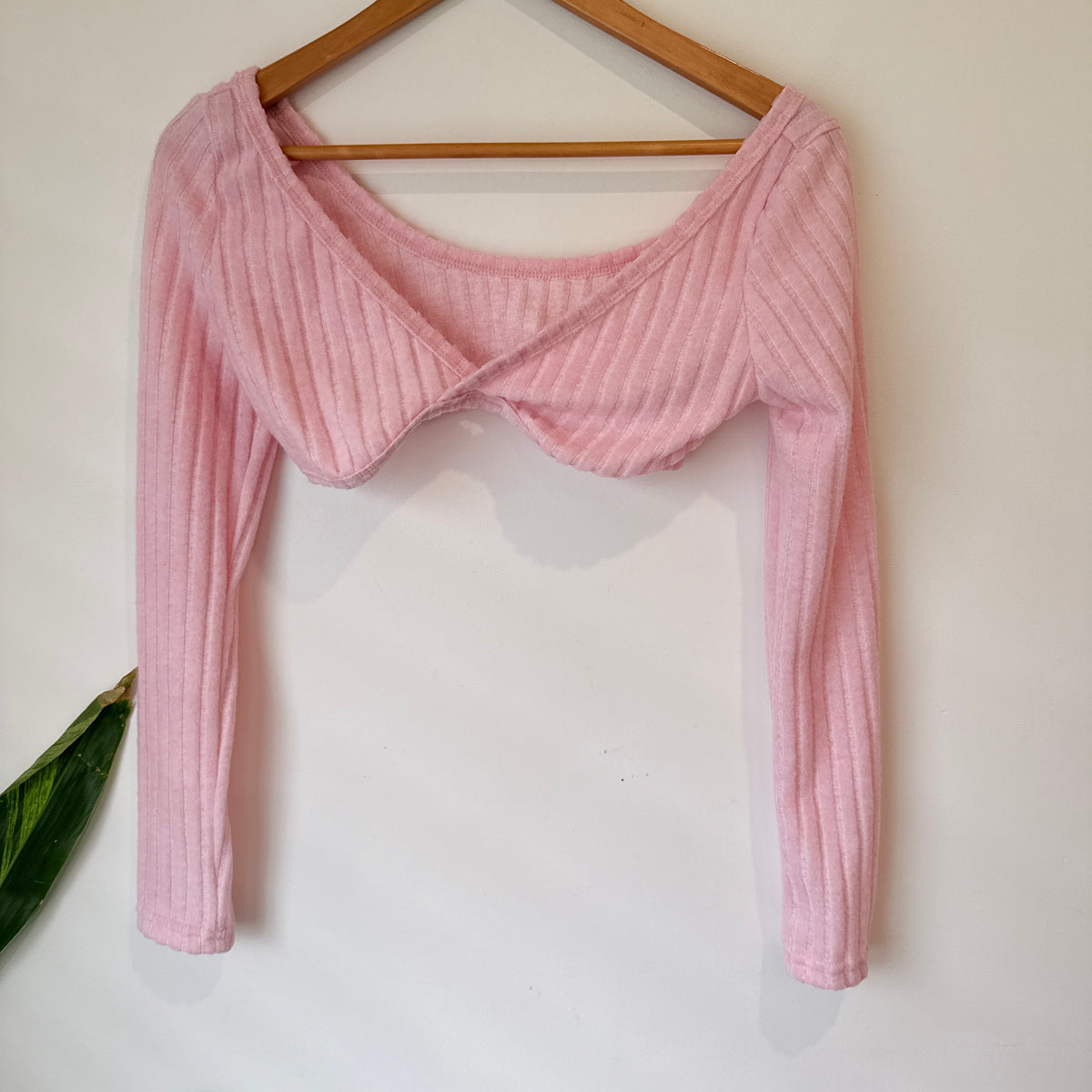 Pink Ribbed Cropped Long Sleeve Top Size XS